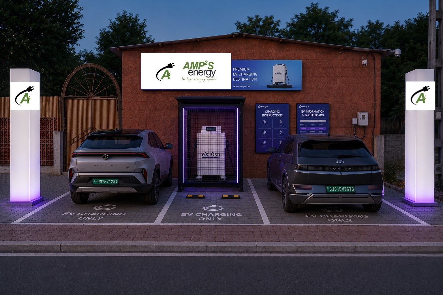 AMP²S Energy charging station at night